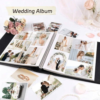 600 Pockets Photo Album For 4x6 Pictures Black Inner Page Button Grain Leather Cover Of Large Capacity Pictures Album Book Birthday Christmas Wedding Anniversary Memory (Black)