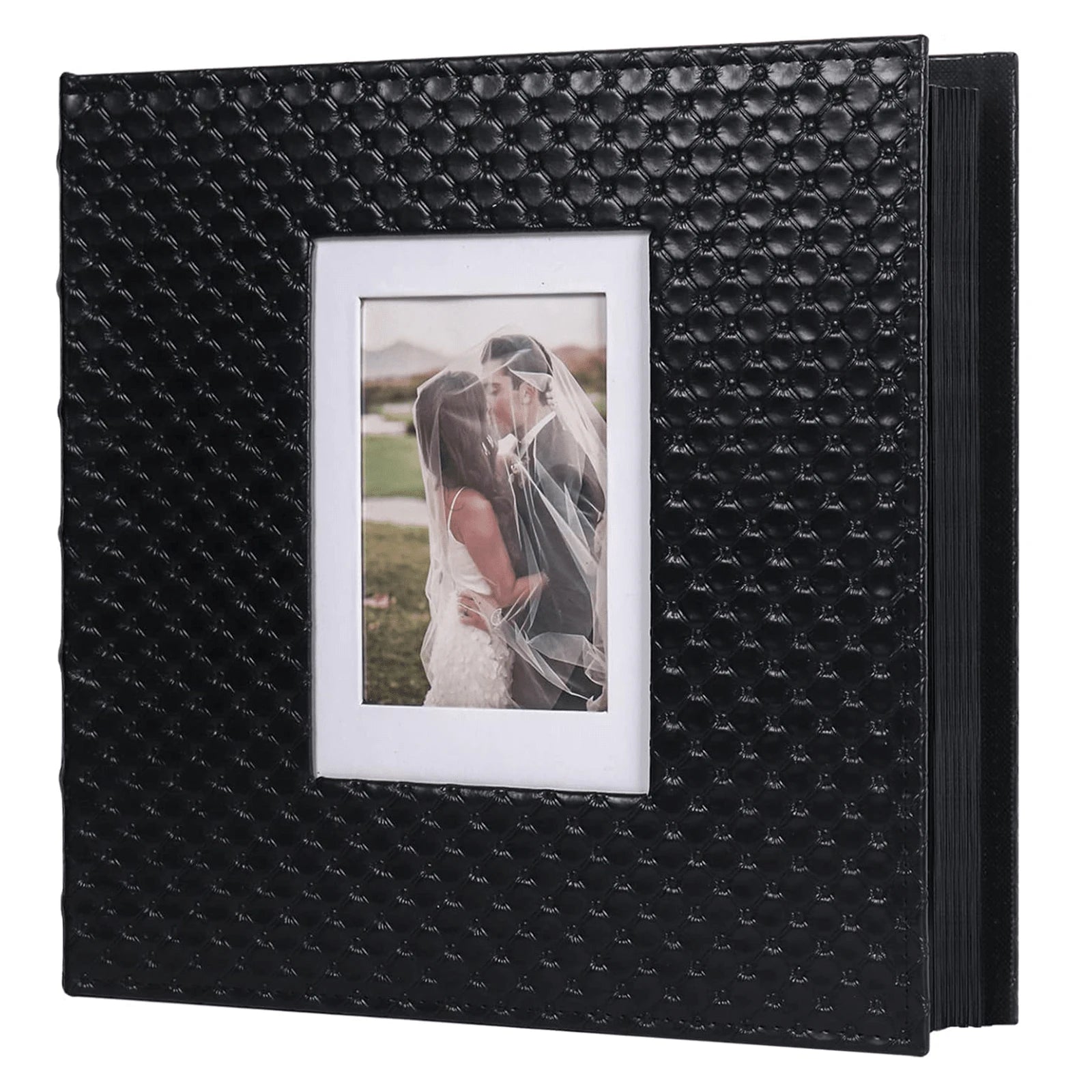 600 Pockets Photo Album For 4x6 Pictures Black Inner Page Button Grain Leather Cover Of Large Capacity Pictures Album Book Birthday Christmas Wedding Anniversary Memory (Black)