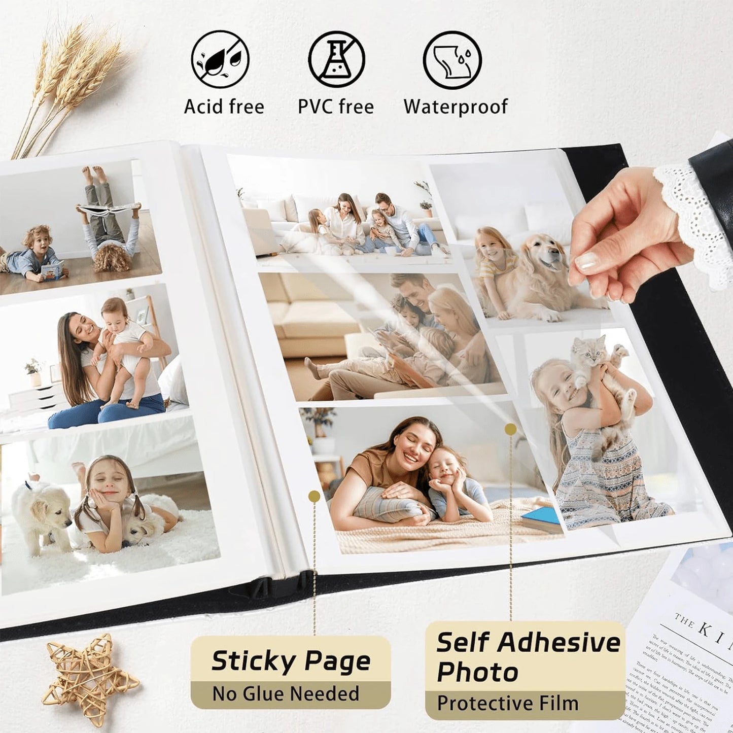 600 Pockets Photo Album For 4x6 Pictures Black Inner Page Button Grain Leather Cover Of Large Capacity Pictures Album Book Birthday Christmas Wedding Anniversary Memory (Black)