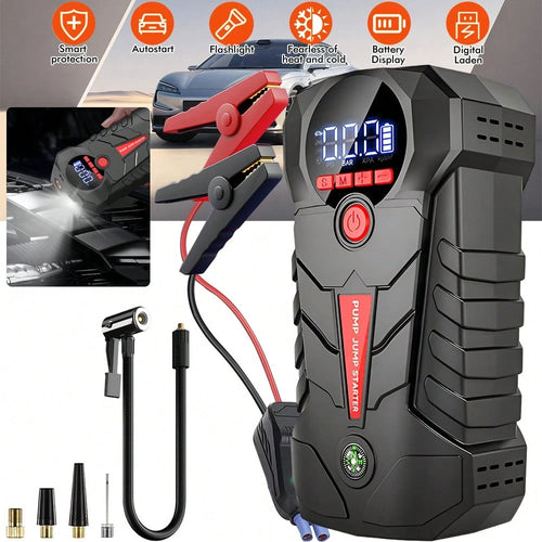6000mAh Jump Starter With Air Compressor, 150PSI Portable Tire Inflator For Car, 600A Peak 1000A Car Battery Booster, Power Bank & LED Emergency Light For 12V Gas Vehicles, Type-C Input
