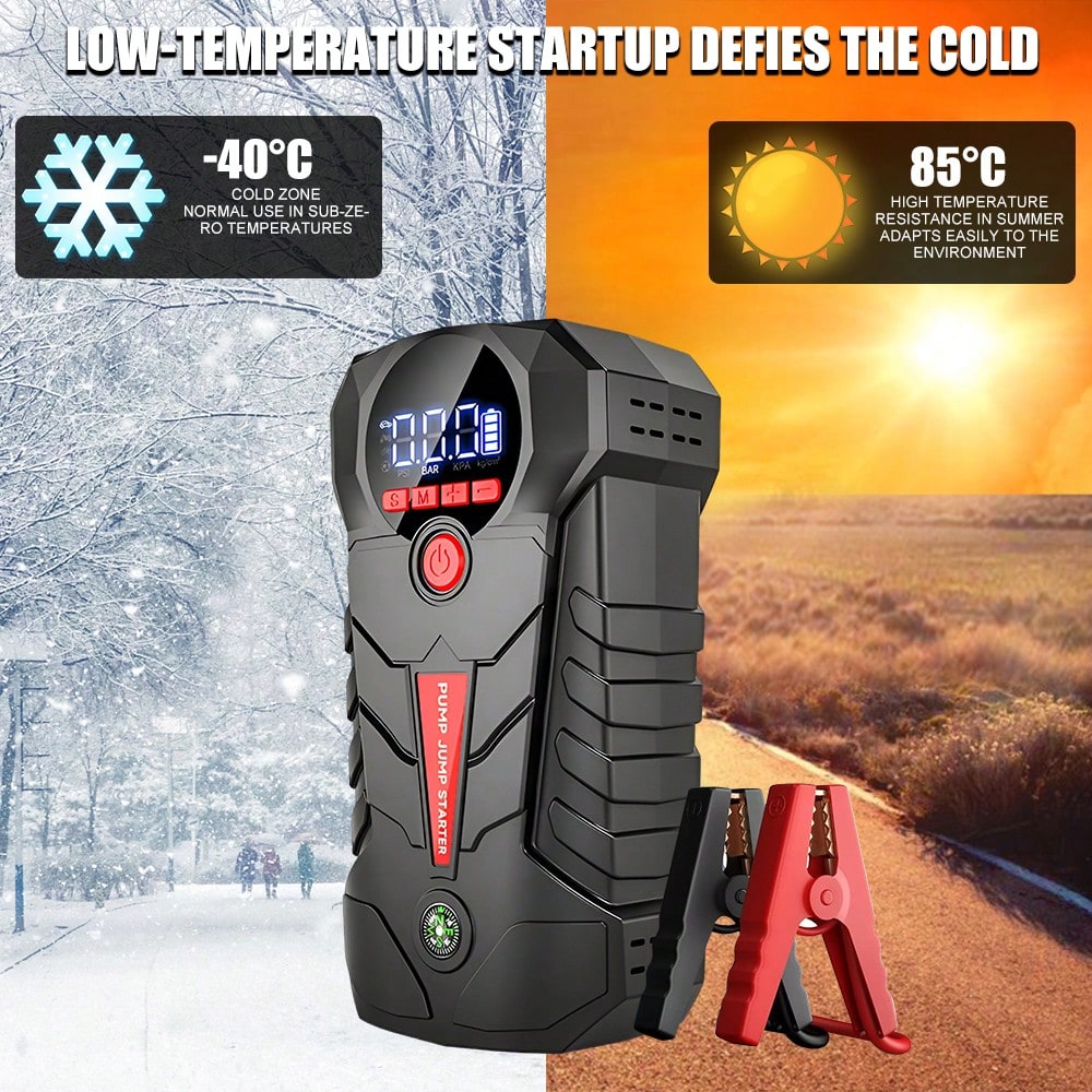 6000mAh Jump Starter With Air Compressor, 150PSI Portable Tire Inflator For Car, 600A Peak 1000A Car Battery Booster, Power Bank & LED Emergency Light For 12V Gas Vehicles, Type-C Input