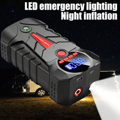6000mAh Jump Starter With Air Compressor, 150PSI Portable Tire Inflator For Car, 600A Peak 1000A Car Battery Booster, Power Bank & LED Emergency Light For 12V Gas Vehicles, Type-C Input