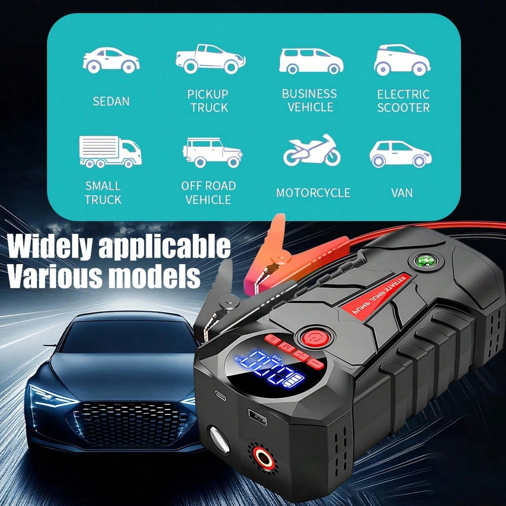 6000mAh Jump Starter With Air Compressor, 150PSI Portable Tire Inflator For Car, 600A Peak 1000A Car Battery Booster, Power Bank & LED Emergency Light For 12V Gas Vehicles, Type-C Input