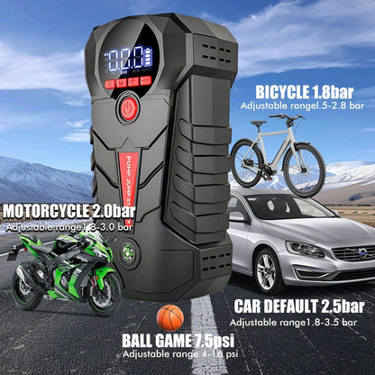 6000mAh Jump Starter With Air Compressor, 150PSI Portable Tire Inflator For Car, 600A Peak 1000A Car Battery Booster, Power Bank & LED Emergency Light For 12V Gas Vehicles, Type-C Input