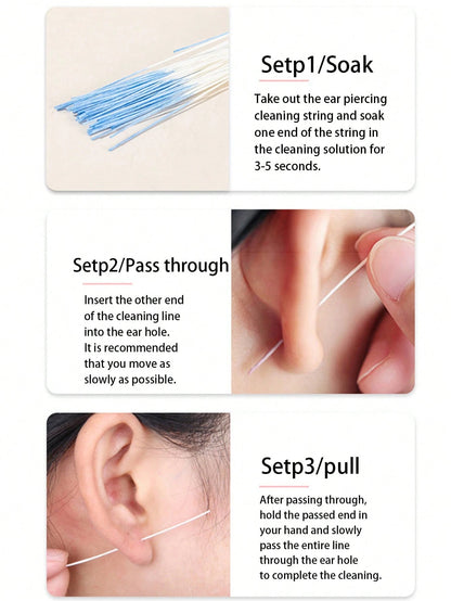 60pcs/120pcs Ear Piercing Cleaning Kit, Odor Removal, Ear Care Set, Disposable Piercing Thread, Post-Piercing Care Cleaning Thread, Ear Piercing Care Cleaning Tools, Unisex