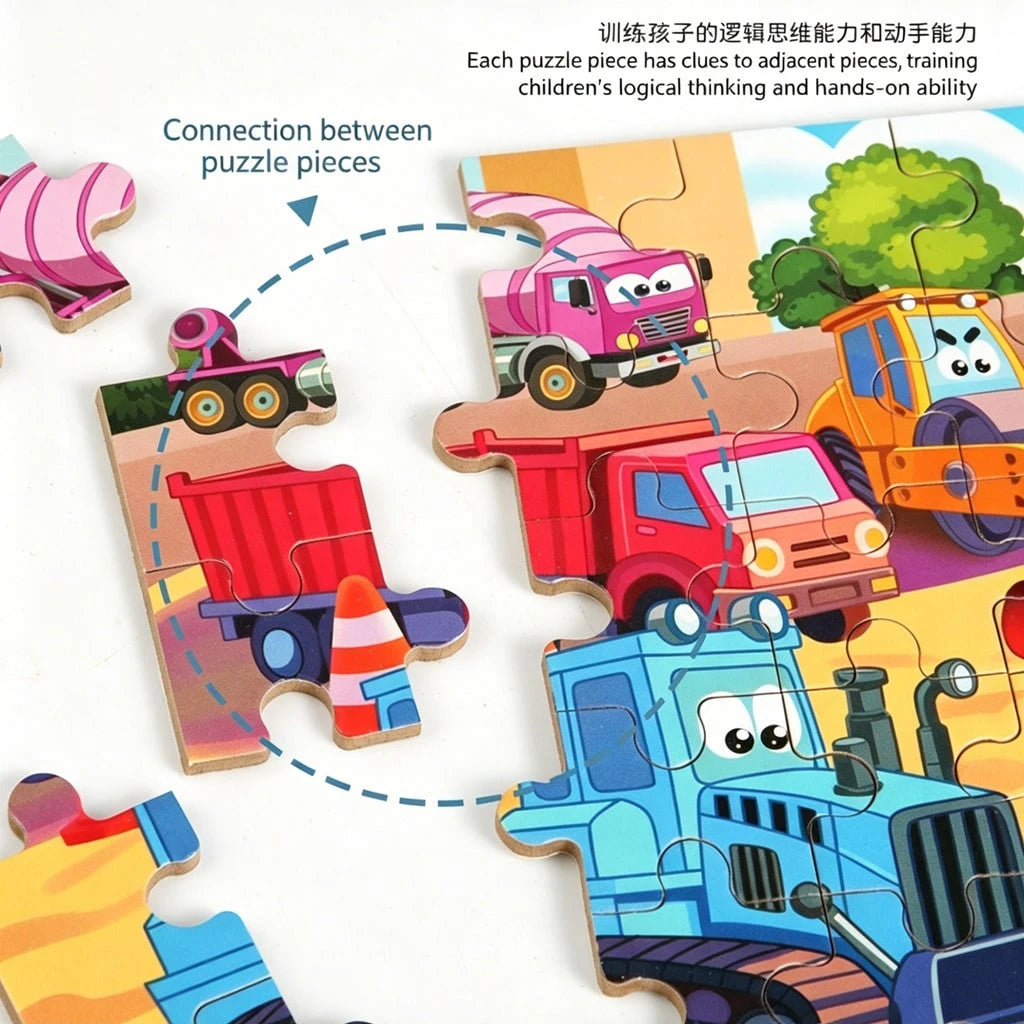 60pcs Kids Cartoon Tin Box Puzzle, Educational Early Learning Toy, Dinosaur/Animal/Construction Vehicle/Underwater World/Amusement Park Theme, 3+ Wooden Puzzle Board, Kindergarten Gift
