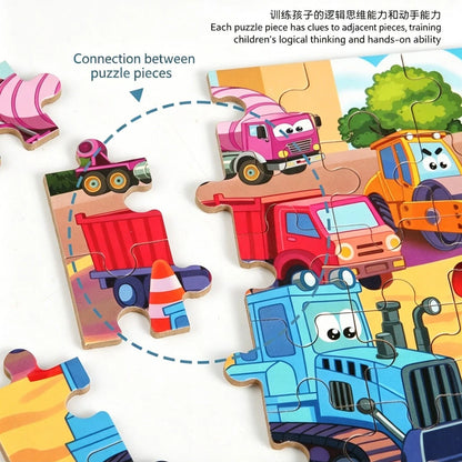 60pcs Kids Cartoon Tin Box Puzzle, Educational Early Learning Toy, Dinosaur/Animal/Construction Vehicle/Underwater World/Amusement Park Theme, 3+ Wooden Puzzle Board, Kindergarten Gift