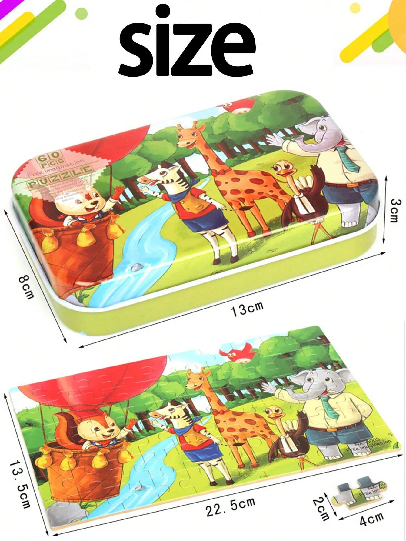 60pcs Wooden Cartoon Jigsaw Puzzles In Metal Box, Educational Toys For Preschool Children, Helpful For Cognitive Development And Fine Motor Skills, Travel And Birthday Gift