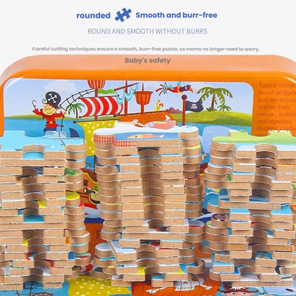 60pcs Wooden Cartoon Jigsaw Puzzles In Metal Box, Educational Toys For Preschool Children, Helpful For Cognitive Development And Fine Motor Skills, Travel And Birthday Gift