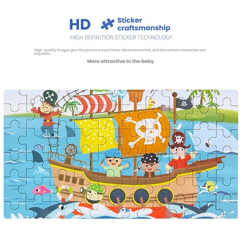 60pcs Wooden Cartoon Jigsaw Puzzles In Metal Box, Educational Toys For Preschool Children, Helpful For Cognitive Development And Fine Motor Skills, Travel And Birthday Gift