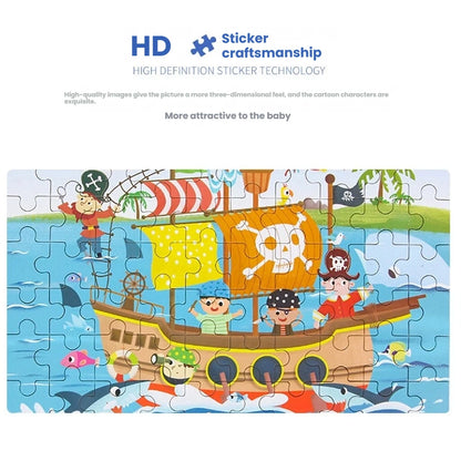 60pcs Wooden Cartoon Jigsaw Puzzles In Metal Box, Educational Toys For Preschool Children, Helpful For Cognitive Development And Fine Motor Skills, Travel And Birthday Gift
