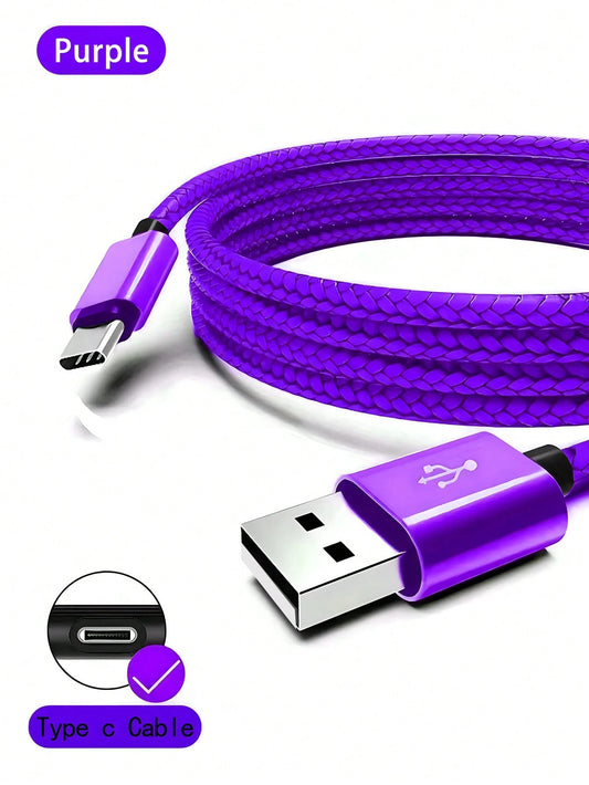 60W USB To Type C Fast Charging Cable, Fast Charge Data Cable Nylon Braided USB A To USB C Charger Cord Compatible With Galaxy S25/S24/S23/S22/S21/S20 Mobile Phone Charger Cable Multicolor Nan