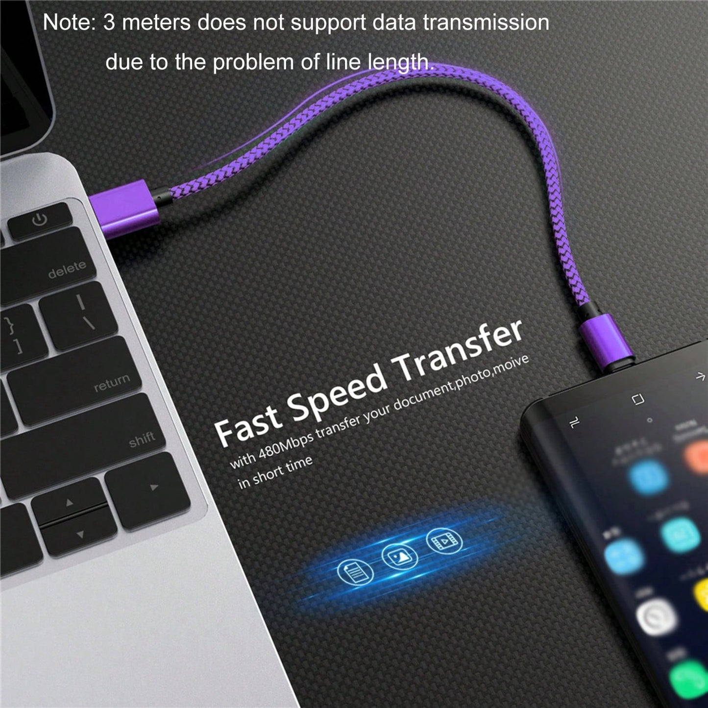 60W USB To Type C Fast Charging Cable, Fast Charge Data Cable Nylon Braided USB A To USB C Charger Cord Compatible With Galaxy S25/S24/S23/S22/S21/S20 Mobile Phone Charger Cable Multicolor Nan
