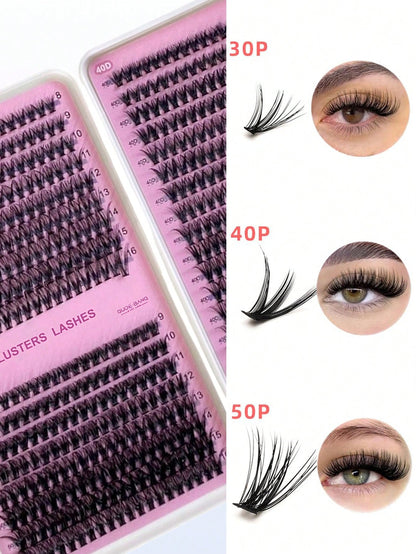 640pcs Eyelash Extension Kit, Includes 30D+40D+50D Lash Clusters, D-8-16MIX Lash Clusters, Eyelash Glue, Sealant, Remover, DIY Lash Extension