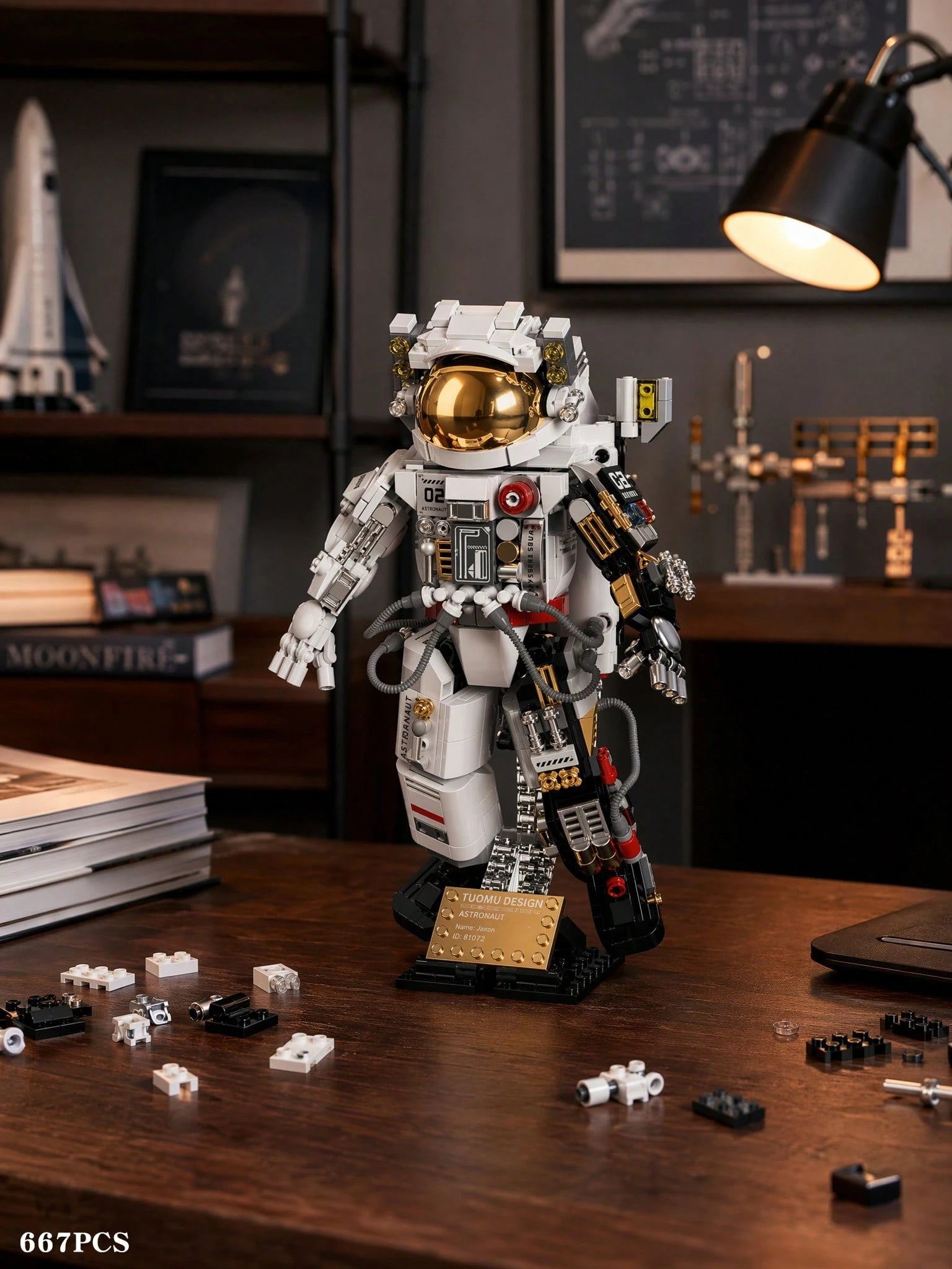 667pcs Astronaut Assembly Set, Space Exploration Theme Decorative Stickers, Handmade Mechanical Model, Sci-Fi Style Desktop Sculpture, Learning Display Decoration, Holiday Commemorative Gift, Men's Co