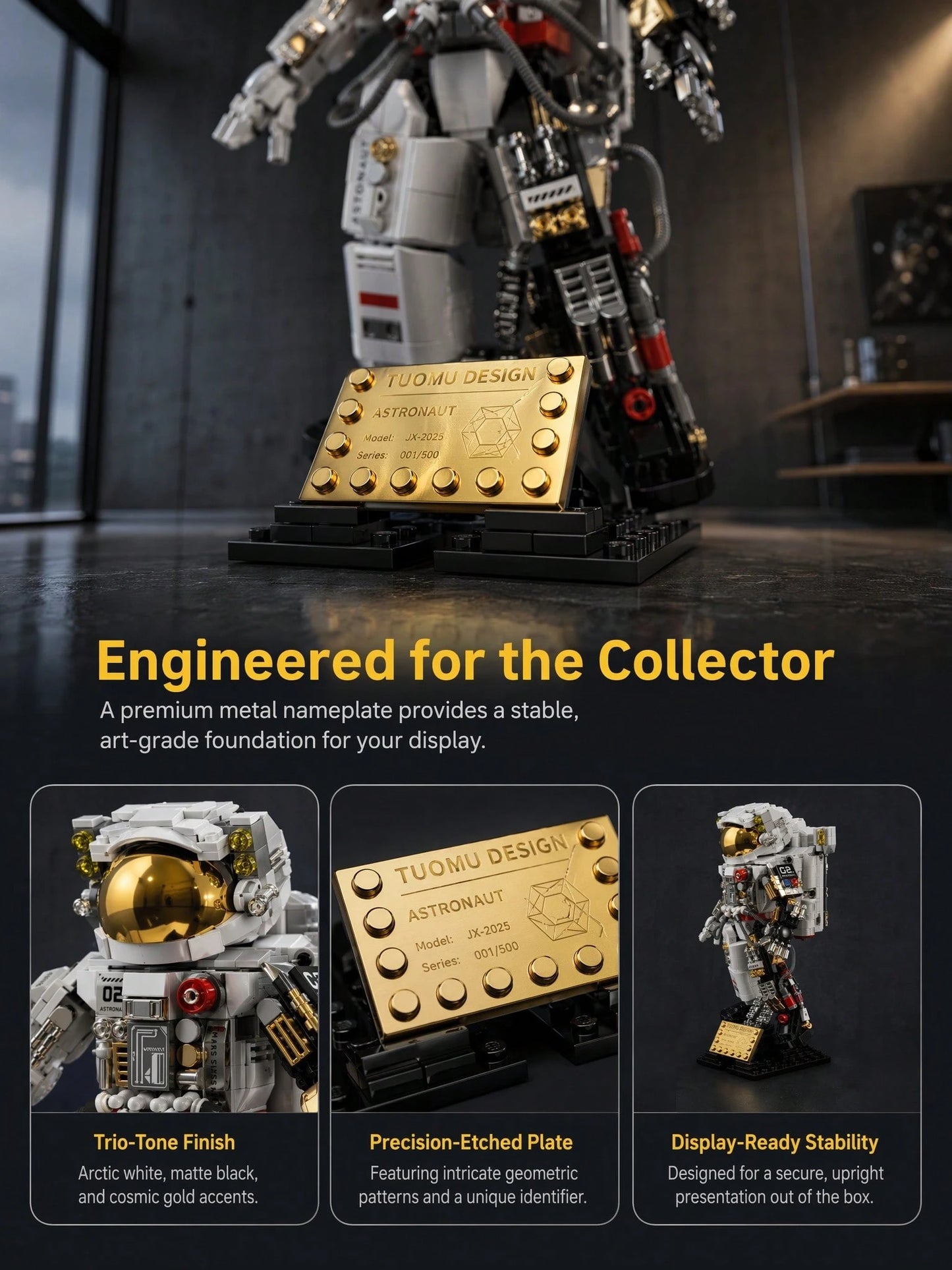 667pcs Astronaut Assembly Set, Space Exploration Theme Decorative Stickers, Handmade Mechanical Model, Sci-Fi Style Desktop Sculpture, Learning Display Decoration, Holiday Commemorative Gift, Men's Co