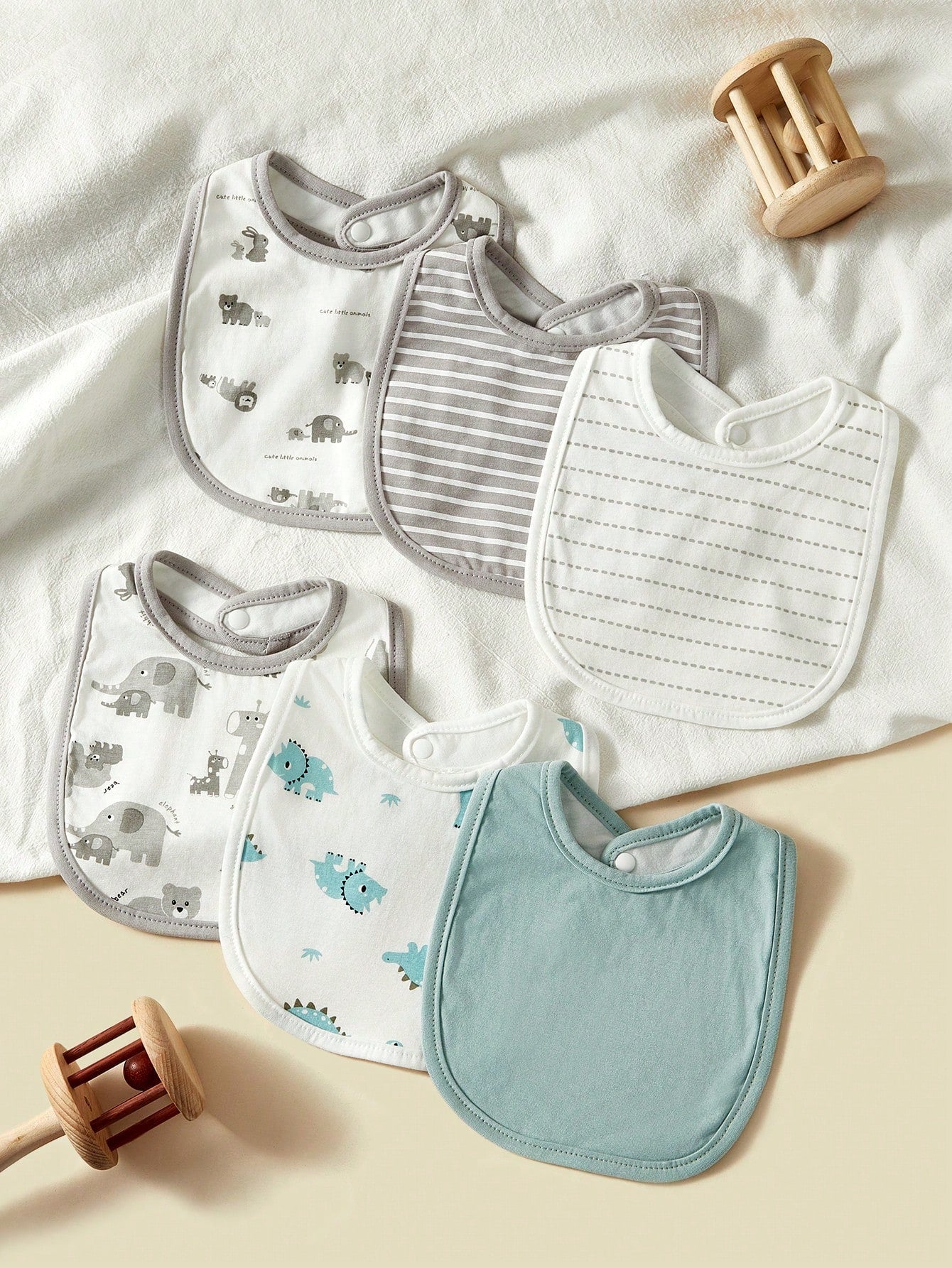 6pcs Baby Animal Cartoon Design Bibs, Soft Breathable Cotton, For Boys & Girls, Spring/Summer