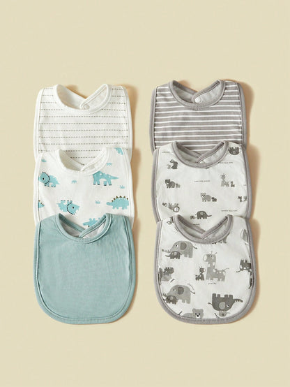 6pcs Baby Animal Cartoon Design Bibs, Soft Breathable Cotton, For Boys & Girls, Spring/Summer