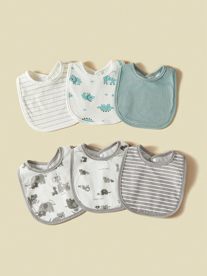 6pcs Baby Animal Cartoon Design Bibs, Soft Breathable Cotton, For Boys & Girls, Spring/Summer