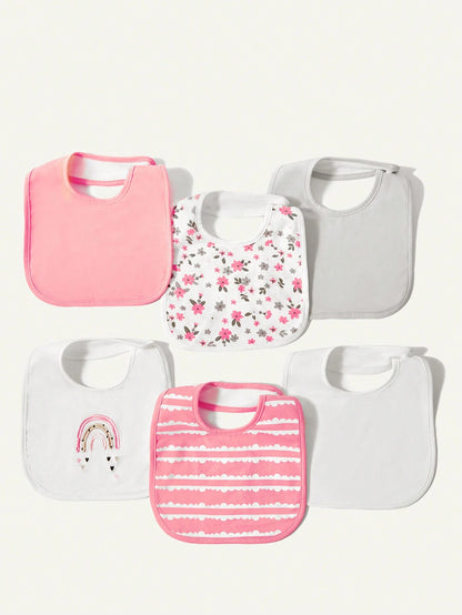 6pcs Baby Animal Cartoon Design Bibs, Soft Breathable Cotton, For Boys & Girls, Spring/Summer