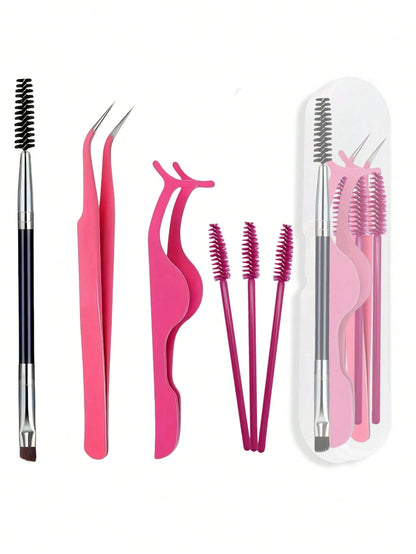 6pcs Eyelash Extension Tool Set, Includes Tweezers, Eyebrow Brush, Eyelash Curler And Eyelash Brush. Eyelash Curler Combination, Meets The Needs Of Multi-Layer Eyelash Extension, False Eyelash Extensi