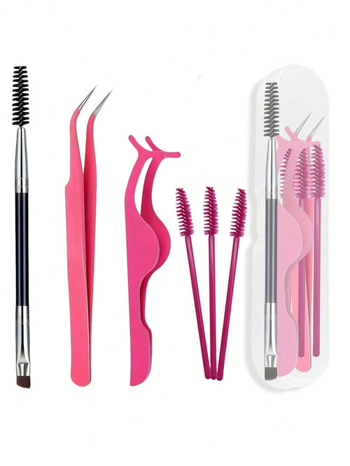 6pcs Eyelash Extension Tool Set, Includes Tweezers, Eyebrow Brush, Eyelash Curler And Eyelash Brush. Eyelash Curler Combination, Meets The Needs Of Multi-Layer Eyelash Extension, False Eyelash Extensi