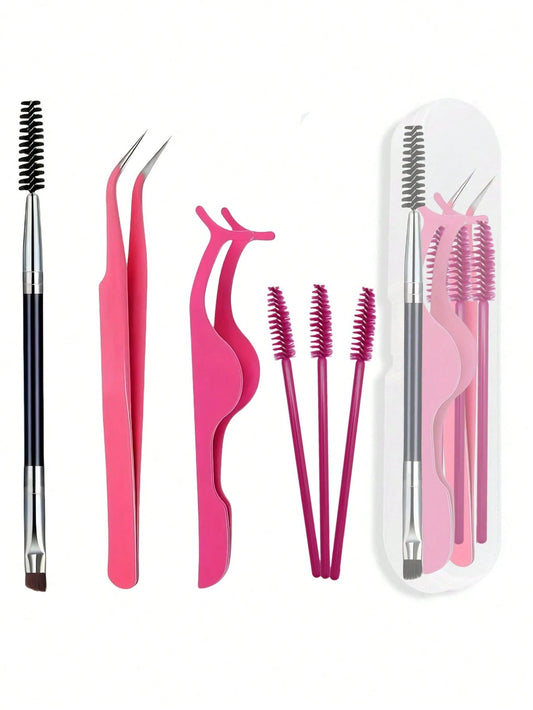 6pcs Eyelash Extension Tool Set, Includes Tweezers, Eyebrow Brush, Eyelash Curler And Eyelash Brush. Eyelash Curler Combination, Meets The Needs Of Multi-Layer Eyelash Extension, False Eyelash Extensi
