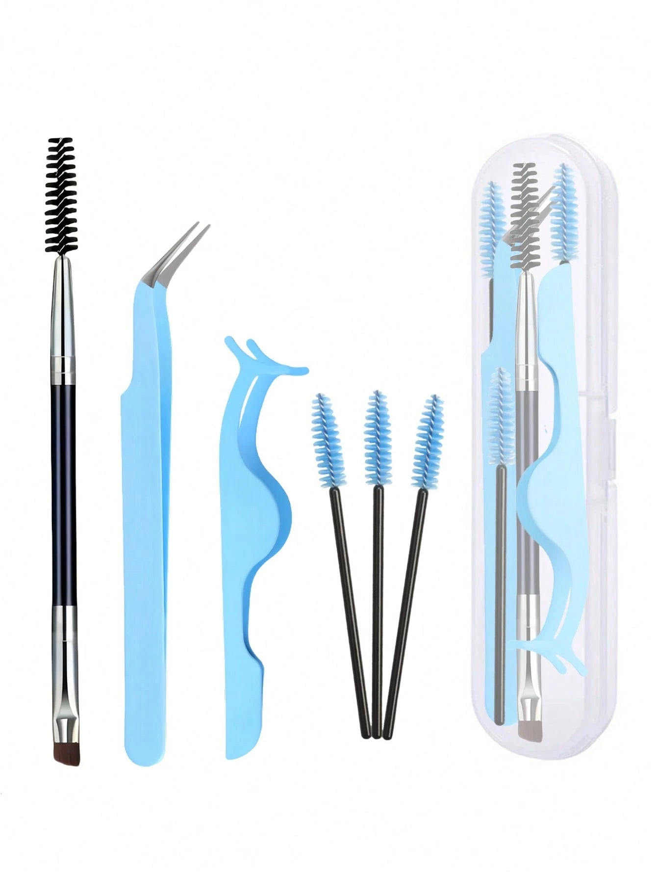 6pcs Eyelash Extension Tool Set, Includes Tweezers, Eyebrow Brush, Eyelash Curler And Eyelash Brush. Eyelash Curler Combination, Meets The Needs Of Multi-Layer Eyelash Extension, False Eyelash Extensi