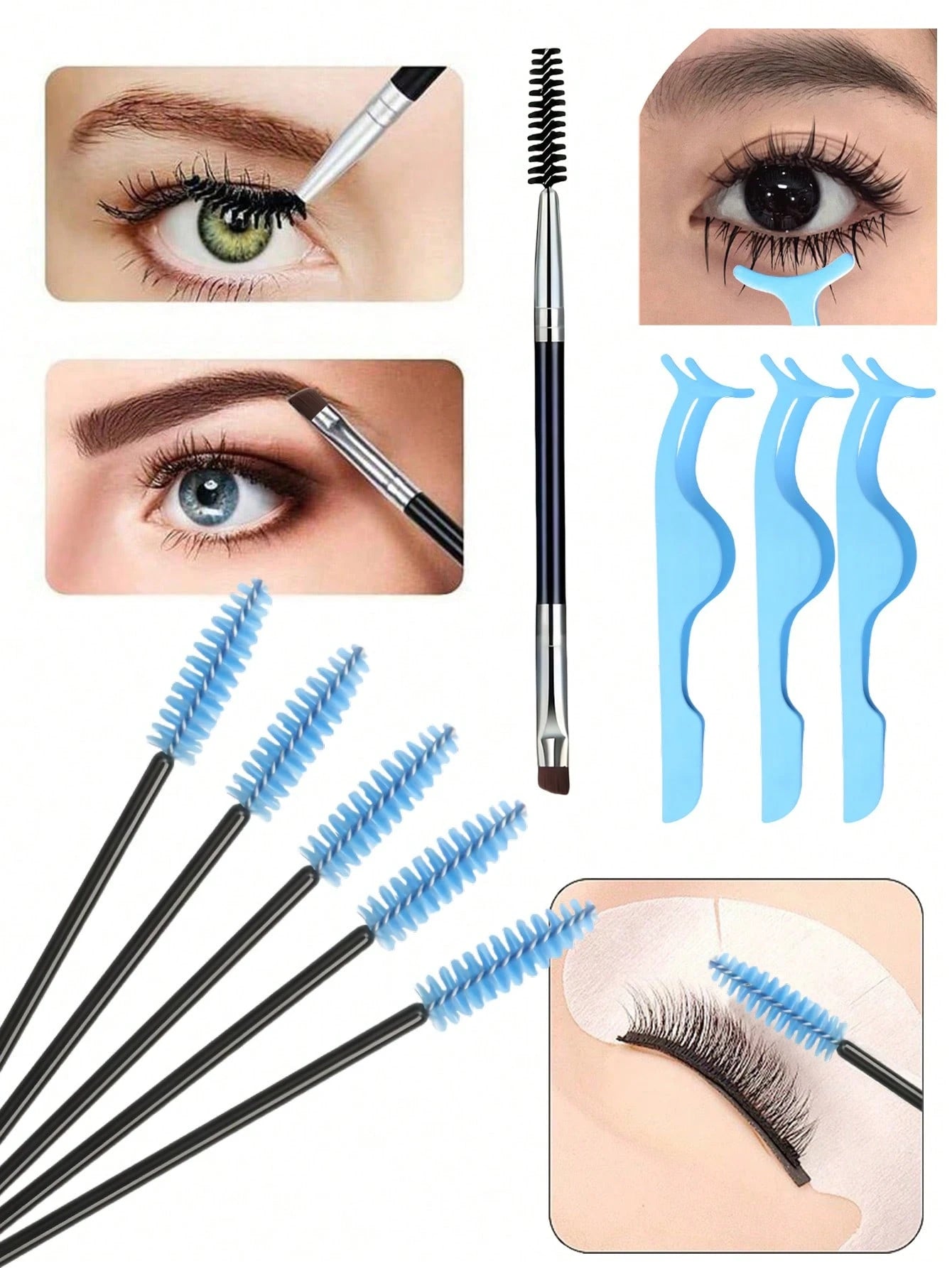 6pcs Eyelash Extension Tool Set, Includes Tweezers, Eyebrow Brush, Eyelash Curler And Eyelash Brush. Eyelash Curler Combination, Meets The Needs Of Multi-Layer Eyelash Extension, False Eyelash Extensi