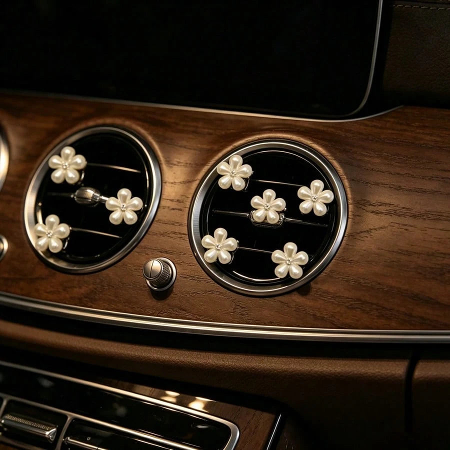 6pcs Rhinestone & Pearl Car Air Vent Decor- Daisy Petal Vent Clip, Elegant Interior Accessory, Suitable For Dashboard, Bumper, Car Door Decoration (Easy To Install), Decorate Dashboard With High-End
