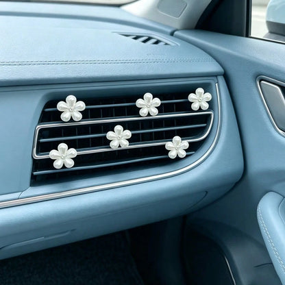 6pcs Rhinestone & Pearl Car Air Vent Decor- Daisy Petal Vent Clip, Elegant Interior Accessory, Suitable For Dashboard, Bumper, Car Door Decoration (Easy To Install), Decorate Dashboard With High-End