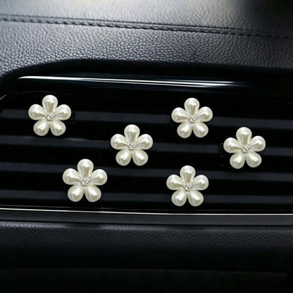 6pcs Rhinestone & Pearl Car Air Vent Decor- Daisy Petal Vent Clip, Elegant Interior Accessory, Suitable For Dashboard, Bumper, Car Door Decoration (Easy To Install), Decorate Dashboard With High-End