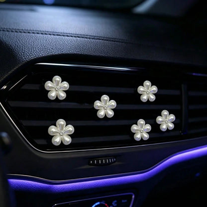 6pcs Rhinestone & Pearl Car Air Vent Decor- Daisy Petal Vent Clip, Elegant Interior Accessory, Suitable For Dashboard, Bumper, Car Door Decoration (Easy To Install), Decorate Dashboard With High-End