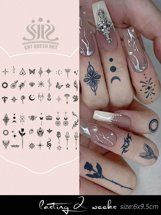 6pcs Semi-Permanent Finger Tattoos, Mini Butterfly, Heart, Diamond, Pentagram, Floral, Sun & Moon Y2K Patterns, Waterproof 1-2 Weeks, DIY Finger, Ear, Shoulder, Neck, Collarbone Temporary Tattoo Stick