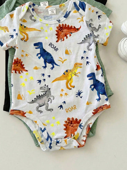 6pcs/Set Newborn Baby Boy/Girl Breathable Solid Color Short Sleeve Rompers,Summer Basic Bodysuit Multi-Pack,White,Casual,Cute,Family Matching Outfit