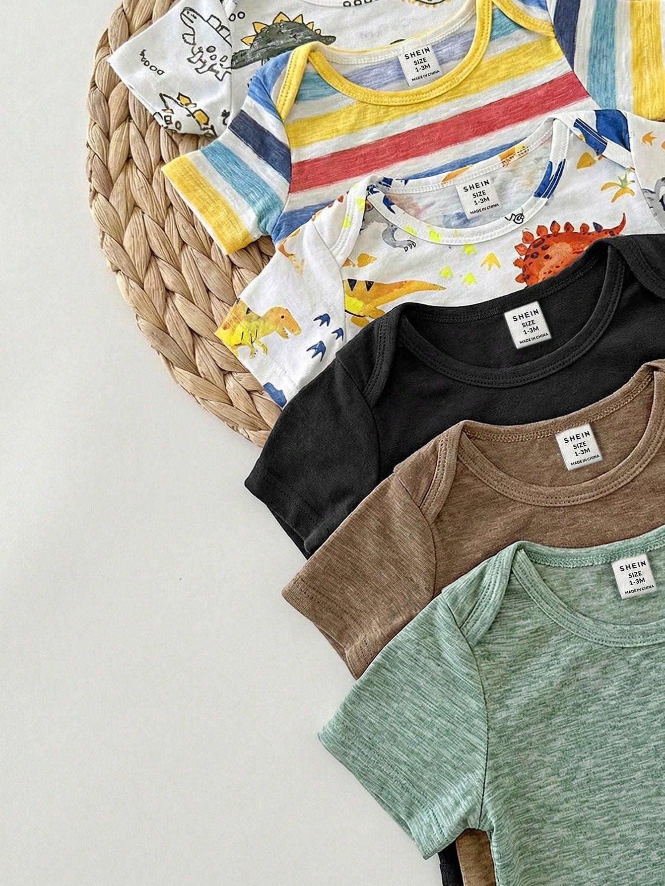 6pcs/Set Newborn Baby Boy/Girl Breathable Solid Color Short Sleeve Rompers,Summer Basic Bodysuit Multi-Pack,White,Casual,Cute,Family Matching Outfit