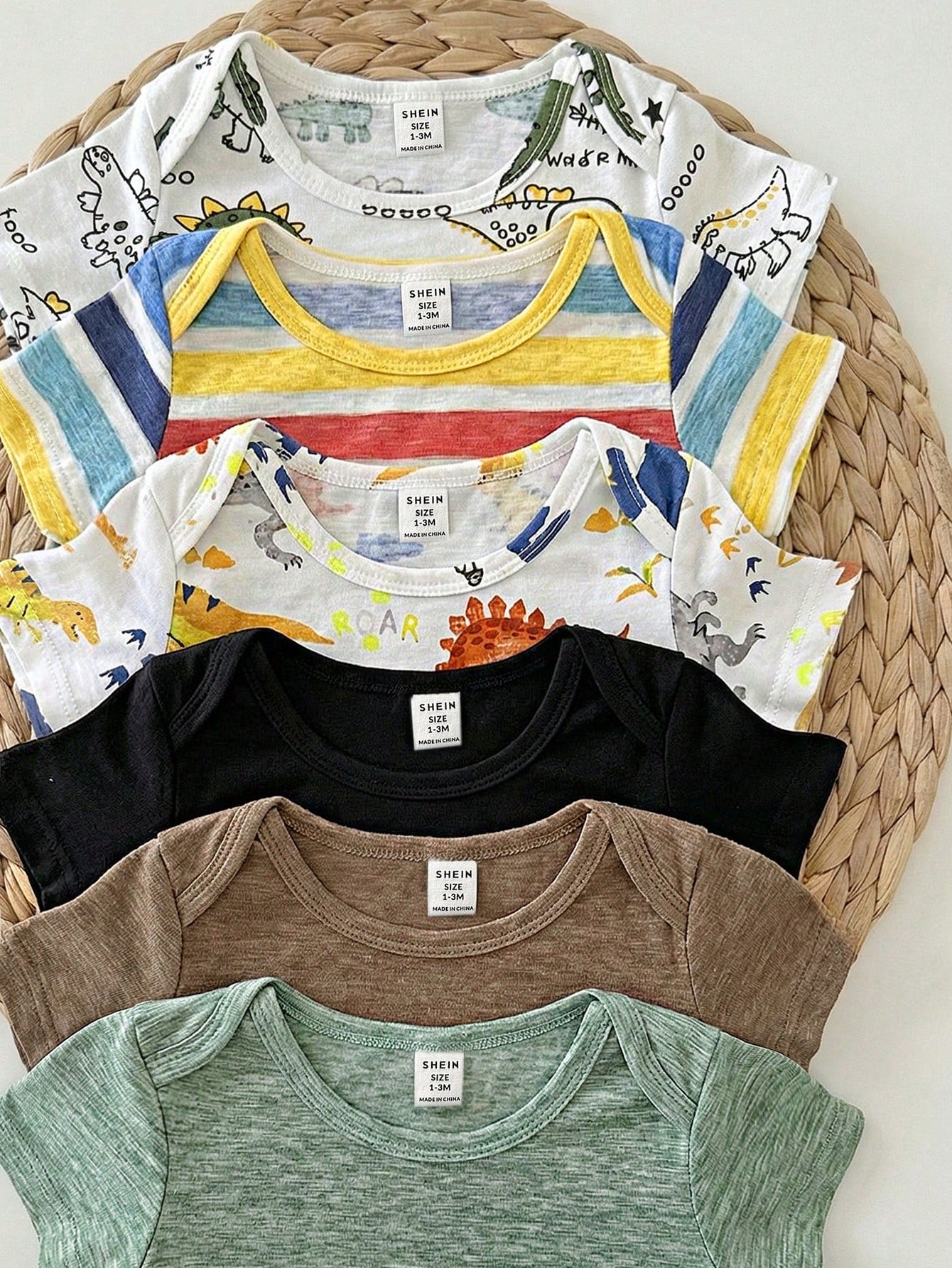 6pcs/Set Newborn Baby Boy/Girl Breathable Solid Color Short Sleeve Rompers,Summer Basic Bodysuit Multi-Pack,White,Casual,Cute,Family Matching Outfit