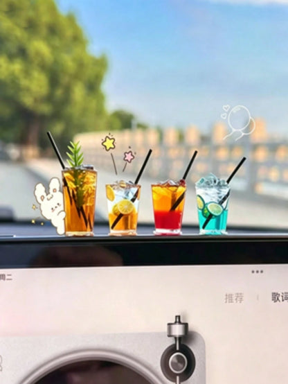 7/4/3pcs American Coffee Orange Style Car Dashboard Display Screen Decoration, Mini Car Interior Ornament, Car Interior Center Console Decor, Women's Car Accessories