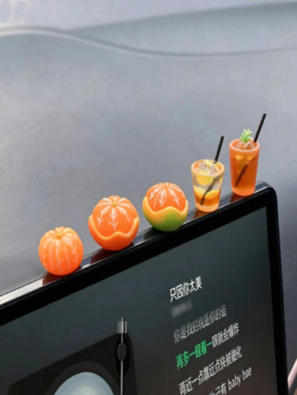 7/4/3pcs American Coffee Orange Style Car Dashboard Display Screen Decoration, Mini Car Interior Ornament, Car Interior Center Console Decor, Women's Car Accessories