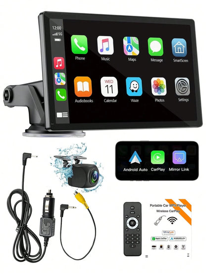 7-Inch High Definition Portable In-Car Stereo Touchscreen, Compatible With All Vehicle Models, Supports Apple CarPlay And Android Auto, Features Mirror Link/Reverse Camera/Bluetooth/GPS Navigation/AUX