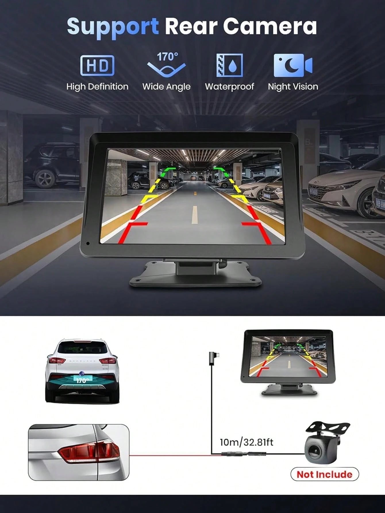 7-Inch High Definition Portable In-Car Stereo Touchscreen, Compatible With All Vehicle Models, Supports Apple CarPlay And Android Auto, Features Mirror Link/Reverse Camera/Bluetooth/GPS Navigation/AUX