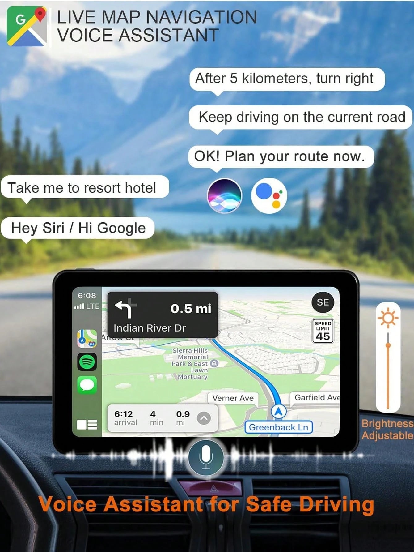 7-Inch High Definition Portable In-Car Stereo Touchscreen, Compatible With All Vehicle Models, Supports Apple CarPlay And Android Auto, Features Mirror Link/Reverse Camera/Bluetooth/GPS Navigation/AUX