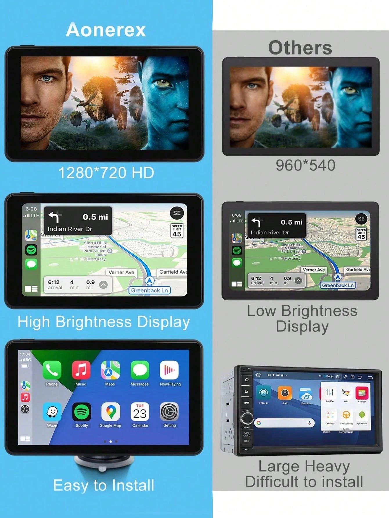 7-Inch High Definition Portable In-Car Stereo Touchscreen, Compatible With All Vehicle Models, Supports Apple CarPlay And Android Auto, Features Mirror Link/Reverse Camera/Bluetooth/GPS Navigation/AUX