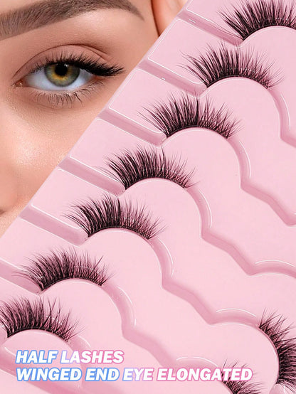 7 Pairs Asiteo Natural Cat Eye Style False Eyelashes, Delicate & Natural Half False Lashes, Transparent Band False Lashes, Strip Eyelashes
