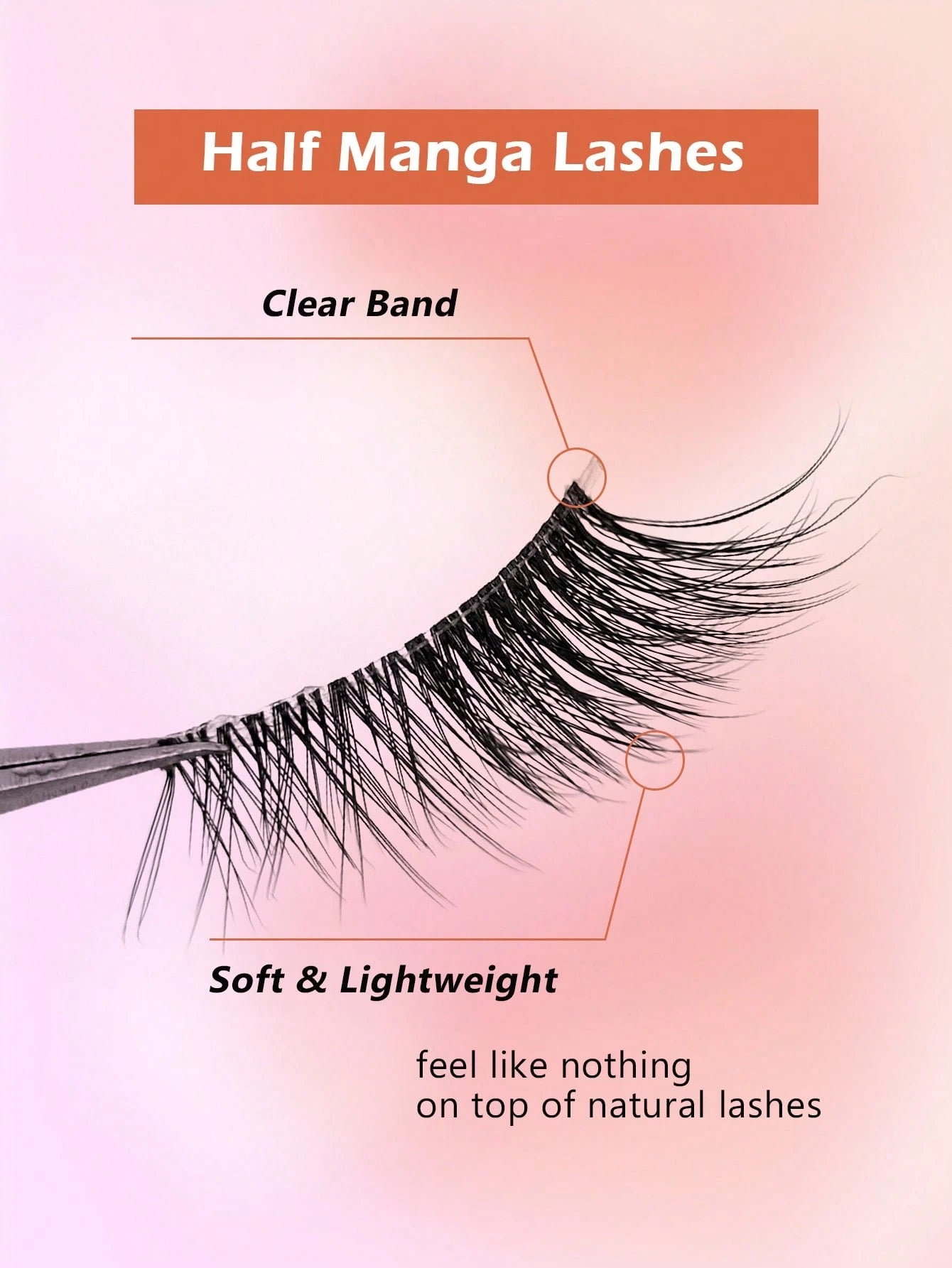 7 Pairs Asiteo Natural Cat Eye Style False Eyelashes, Delicate & Natural Half False Lashes, Transparent Band False Lashes, Strip Eyelashes