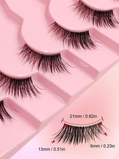7 Pairs Asiteo Natural Cat Eye Style False Eyelashes, Delicate & Natural Half False Lashes, Transparent Band False Lashes, Strip Eyelashes