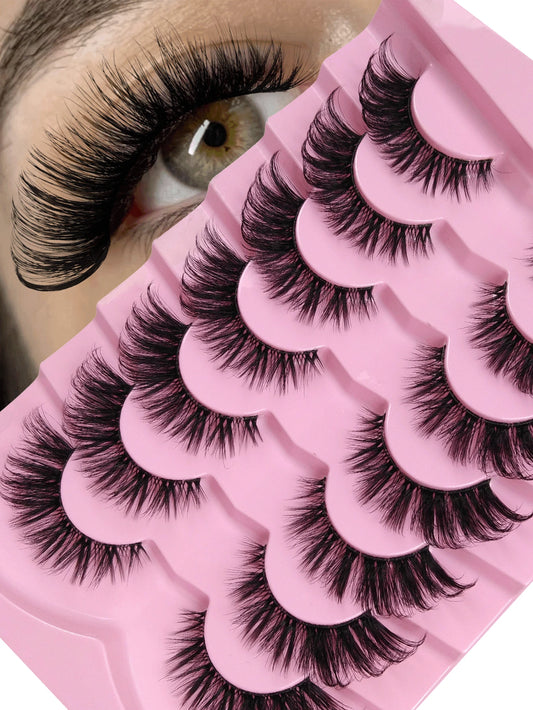 7 Pairs New Cat Eye False Eyelashes Natural & Lengthening Transparent Band Flared Ends Elongate Eye Shape Faux Mink Lashes Makeup Use Strip Eyelashes Lashes False Lashes Fake Lashes