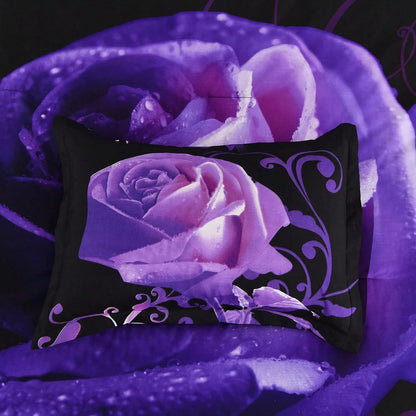 7 Piece Comforter Set Twin Full Queen King Size,Purple Rose Flower Comforter With Sheet Set Soft Micorfiber Reversible Bedding Set (1 Comforter,2 Pillow Shams,1 Flat Sheet,1 Fitted Sheet,2 Pillowcases