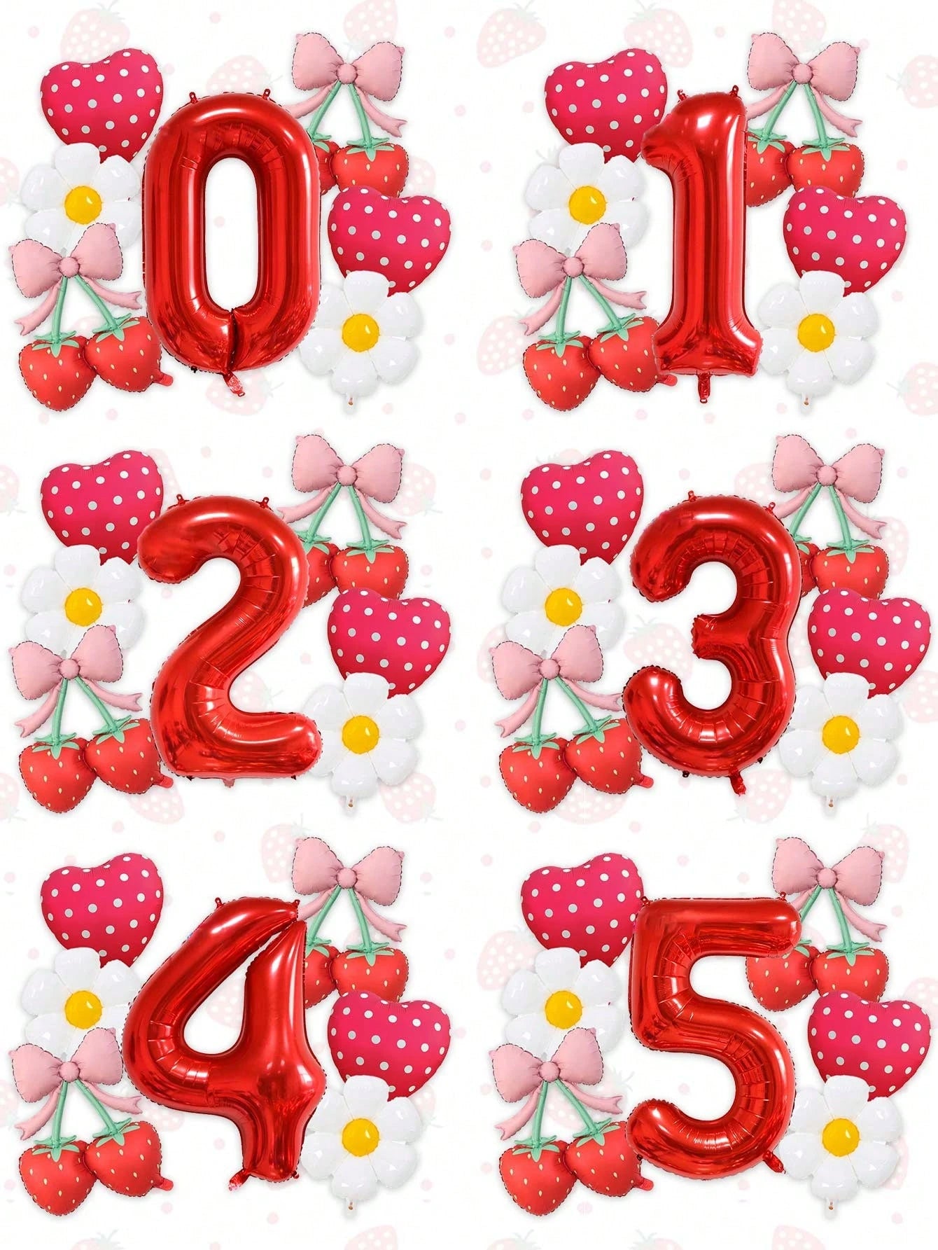 7pcs 40 Inch Pink & Red Number Balloon Set, Bow Cherry Strawberry Foil Balloons, Polka Dot Heart Balloons, Daisy Balloons, Suitable For Birthday Party, Baby Shower Decoration