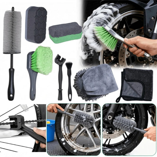 8 Pack Motorcycle Cleaning Kit, Motorcycle Detailing Kit With Chain/Wheel/Rim/Tire Brush, Wax Applicators, Wash Mitt, Detailing Brush, Professional Cleaning Tool For Motorcycle Bike